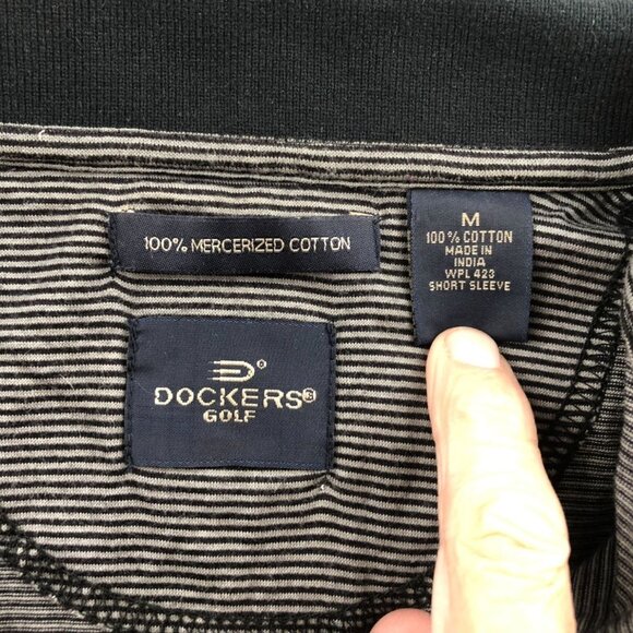 Dockers Mens Golf Polo Shirt Medium Striped Gray Black 100% Cotton Activewear - Picture 3 of 9